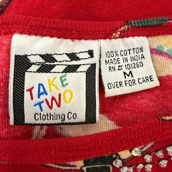 VTG Take Two Womens Red Western Sequin Cowboy Boot Hat Top Cotton Knit SZ M - Picture 9 of 11